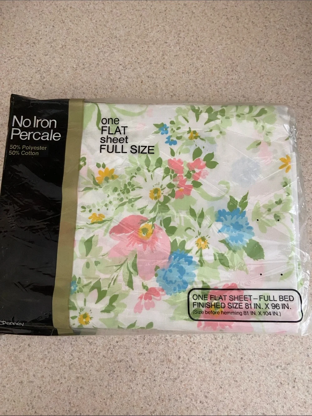 Vintage 1970s JCPenney Floral Full Flat Sheet NOS Percale 81x96